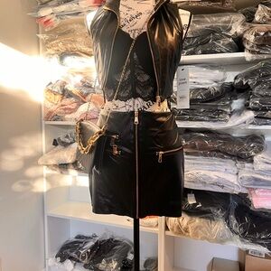 Black Faux Leather Zip-Up 2 piece set